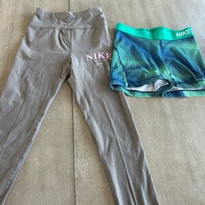 Nike Gray Leggings with Blue-Green Gradient Athletic Shorts